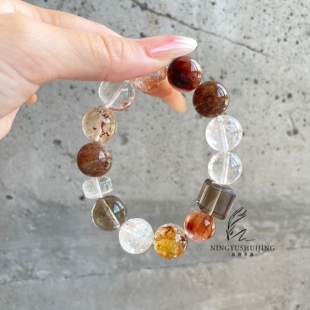 红兔毛黄铜矿千层幽灵粉阿塞胶花茶晶橘兔毛白水晶手链手串