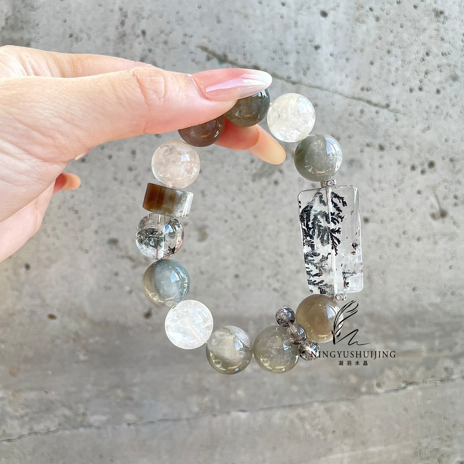 小树无事牌灰兔毛银月光石闪灵钻白雪花幽灵手链手串