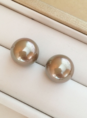 超大深海镜面贝珠耳钉925银气质小钢炮超美南洋珠百搭简约耳饰