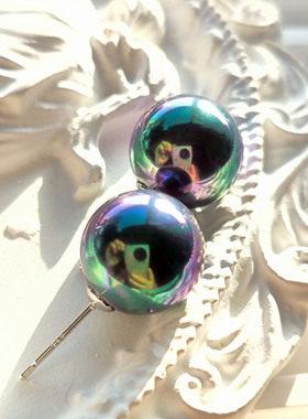 超大五彩黑贝珠耳钉925银气质小钢炮超美南洋珠百搭简约耳饰