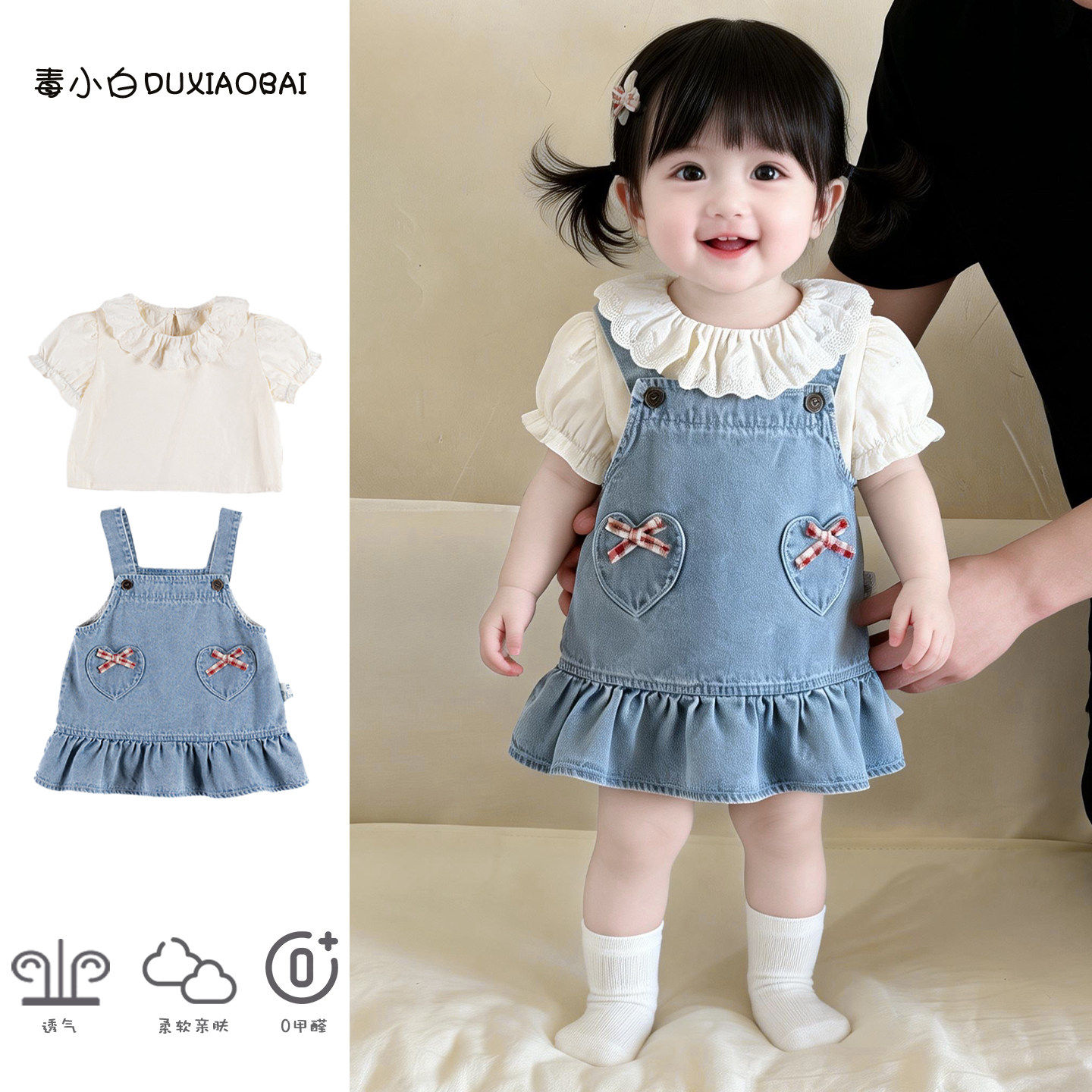女童夏季牛仔连衣裙套装2026新款小月龄女宝宝一周岁公主裙背心裙