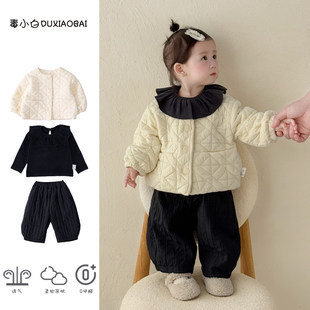 三件套 韩范小月龄女宝宝保暖内搭棉服棉裤 女小童冬装 夹棉分体套装