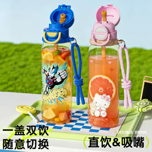 杯具熊儿童吸管杯外出便携塑料水杯幼儿园宝宝大容量水壶夏季水杯