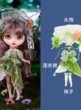ICY DBS小布娃娃衣服绿色森林花之精灵连衣裙套装19关节ob24娃衣