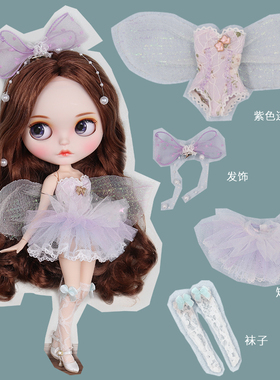ICY DBS小布娃娃衣服紫色蕾丝仙女四件套装OB24丽佳azone娃衣