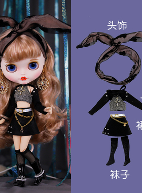 ICY DBS小布娃娃衣服黑色夜店风包臀裙耳环套装19关节ob24娃衣