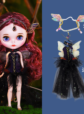 ICY DBS小布娃娃衣服黑色蝴蝶暗黑仙境连体裙19关节OB24娃衣