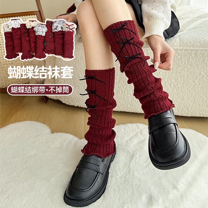 蕾丝花边蝴蝶结袜套堆堆袜女2025新款冬爆款jk小腿腿袜配靴子腿套