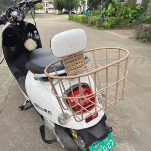 电动车后尾篮电摩车靠背后挂金属菜篮放头盔书包神器大容量收纳筐
