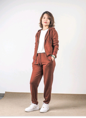 汉麻时代秋冬款女士休闲套装开衫连帽卫衣时尚高腰卫裤高档环保料