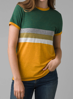 汉麻时代女麻天丝短袖T恤圆领时尚拼接日常休闲汉麻吸汗抑菌防晒