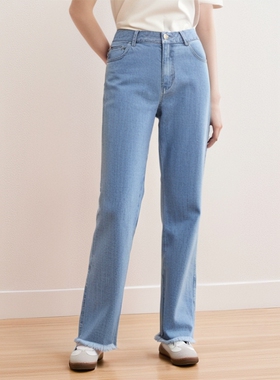 汉麻时代春夏女款时尚休闲牛仔裤毛边修身梭织环保棉再生涤纶