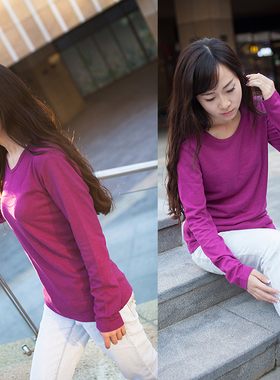 度物思仁棉麻料秋衣女款长袖圆领T恤居家休闲有机棉汉麻吸汗抑菌