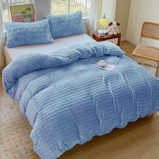 冬天加绒泡泡绒四件套牛奶绒珊瑚绒被罩1.5双面毛绒被单被套单件3