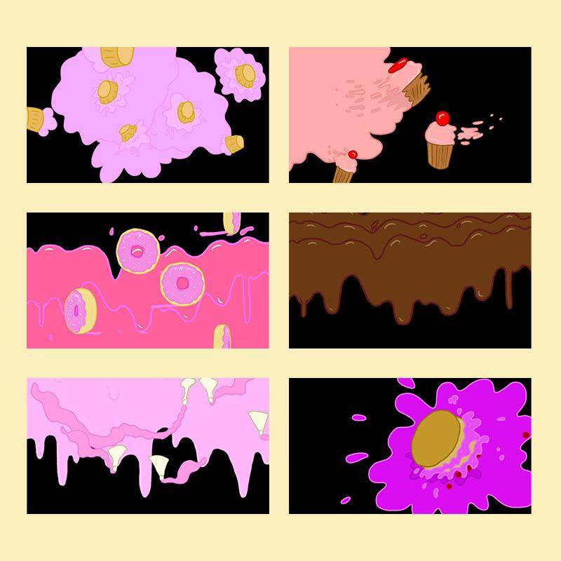 视频素材转场过渡卡通粉色甜品蛋糕巧克力流体动画MG133