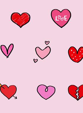 视频素材卡通可爱爱心手绘涂鸦动画贴图粉红爱心形状MG170