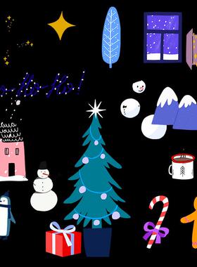 视频素材卡通手绘冬日下雪圣诞节日氛围感装饰动画贴图MG157