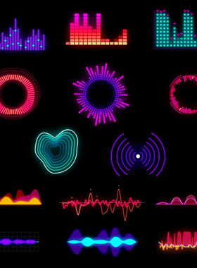 视频素材霓虹彩色声音音频音波动态图形可视化动画MG190