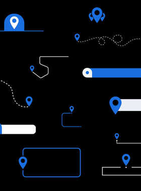 视频素材简约蓝色定位位置线路导航字幕条动画透明MG121