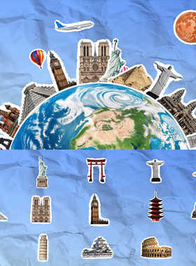 视频素材世界旅游景点地标建筑撕纸拼贴动画包装MOV透明MG125