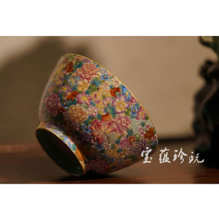 宝蕴阁手工绘直口万花杯景德镇珐琅彩陶瓷茶杯主人杯