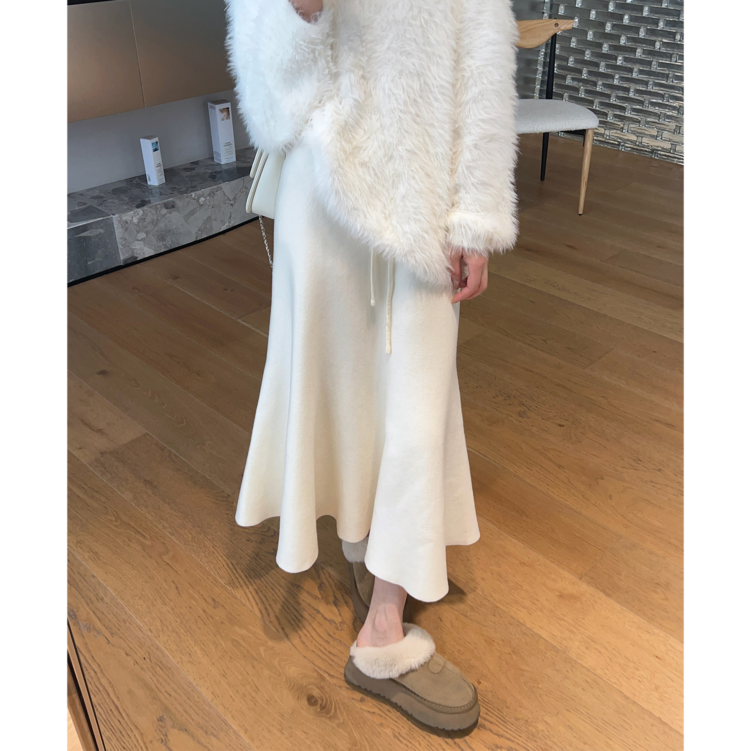 秋冬新款米白鱼尾裙半身裙小个子