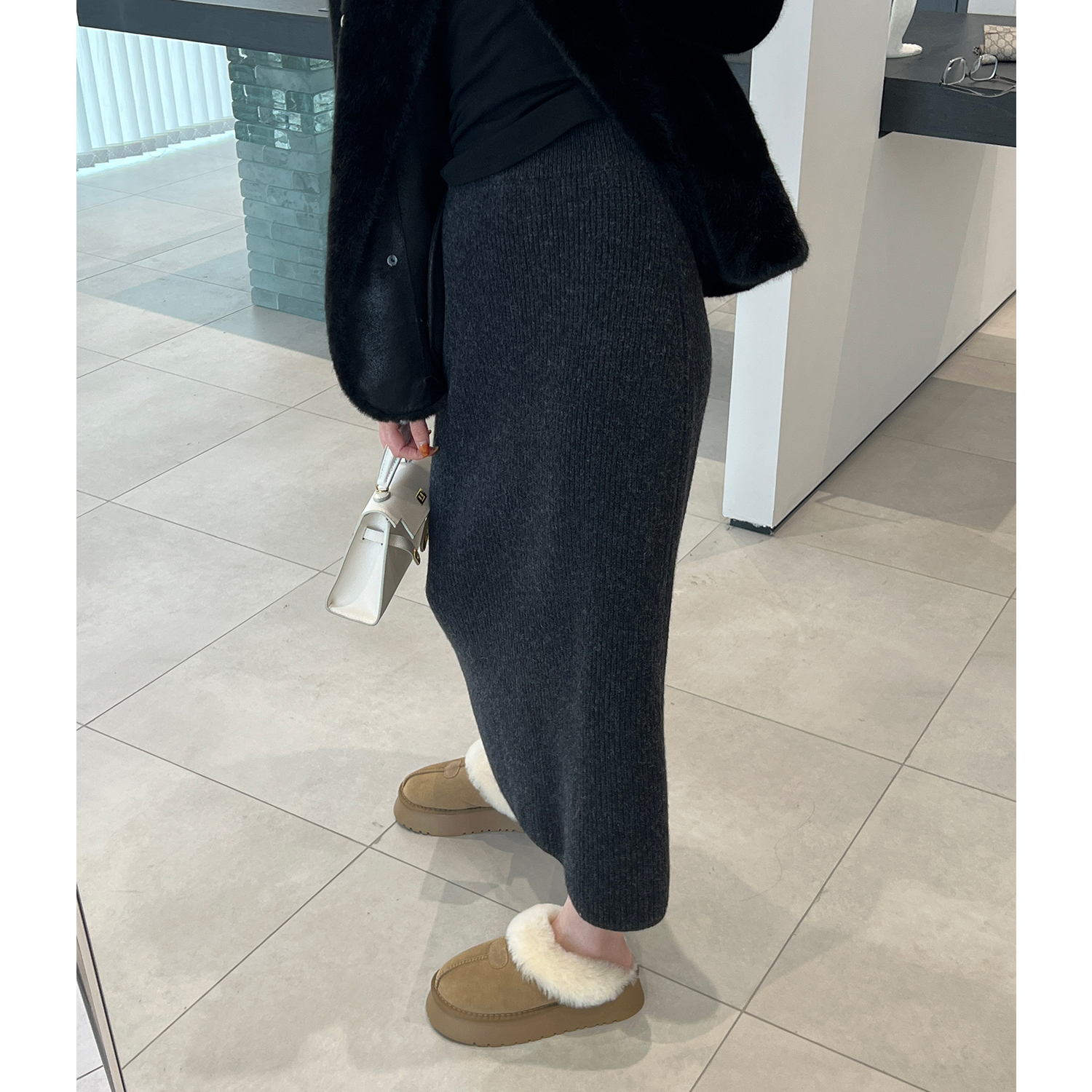 羊毛一步裙高腰显瘦厚款中长裙