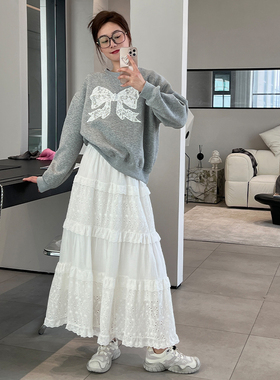 momo大姐姐夏季新款蛋糕裙小个子半身裙女白色气质裙子百搭中长裙