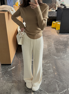 垂感显瘦白色微喇休闲裤女2025冬季新款加厚保暖松紧腰宽松阔腿裤