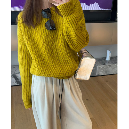 momo大姐姐100羊毛圆领针织衫早春新款毛衣女慵懒风显瘦内搭上衣