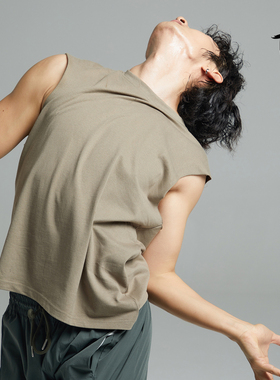 涂一NE501T现代舞无袖背心男女同款舞蹈练功服上衣宽松大码黑色
