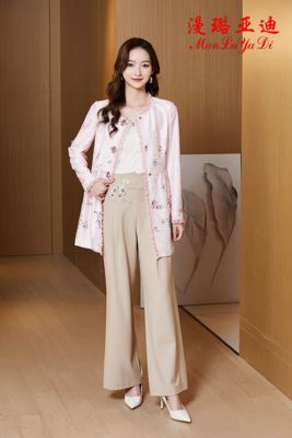 89A901春秋新款粉红玛丽风外套小香风洋气蕾丝修身百搭中长款绣花