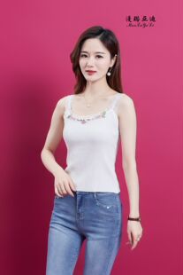 89A22夏季女士吊带打底衫常规修身针织蕾丝百搭