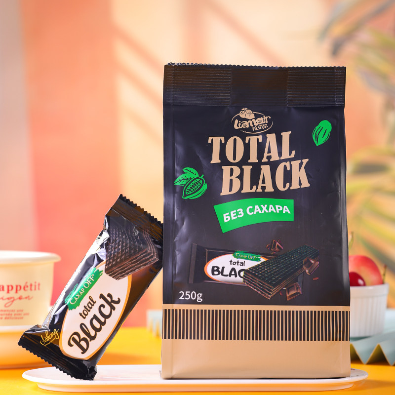 俄罗斯进口威化无蔗糖黑巧克力威化无蔗糖威化黑巧克力饼干零食