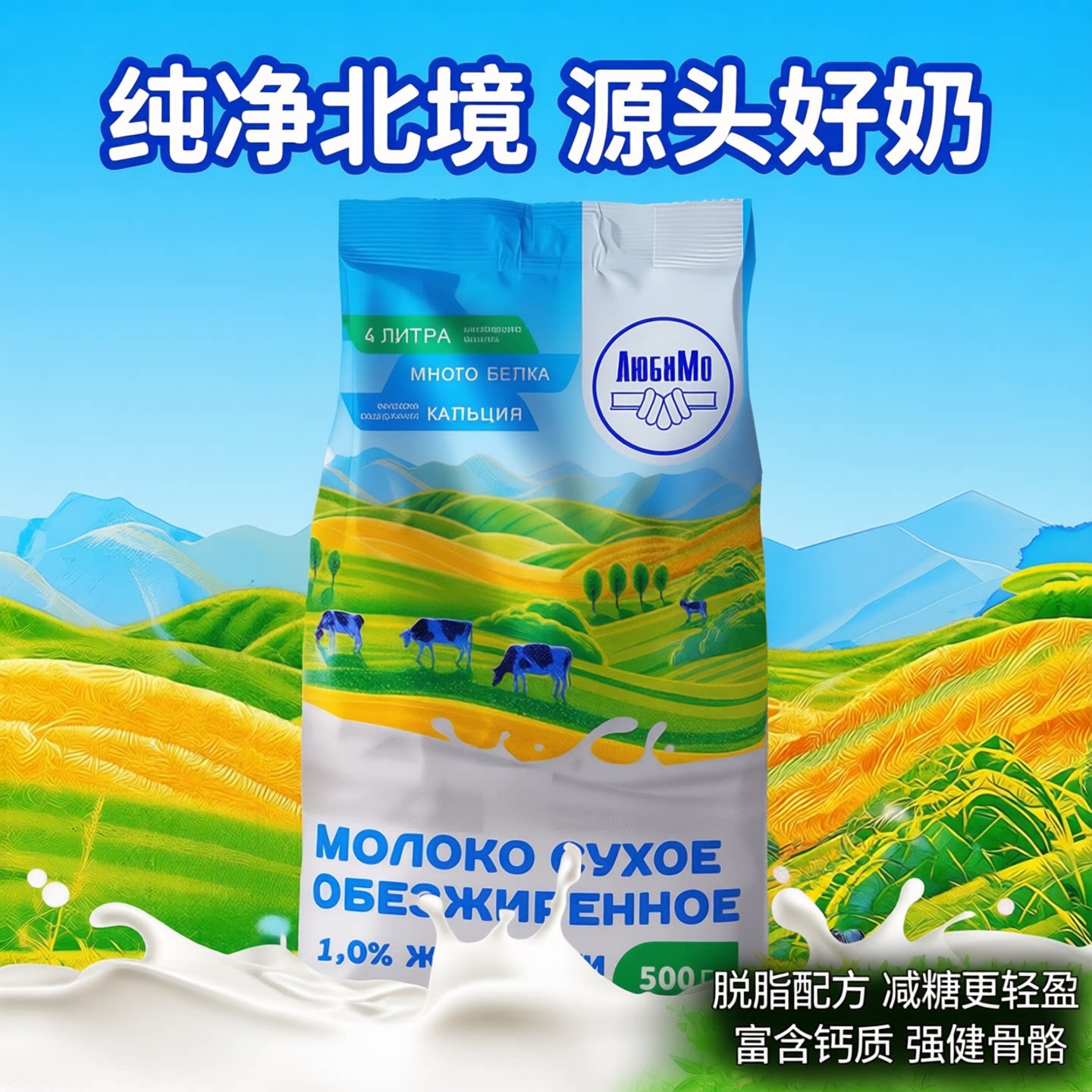 俄罗斯柳宾斯基牛奶粉500g脱脂无蔗糖学生青少年中老年成人女奶粉