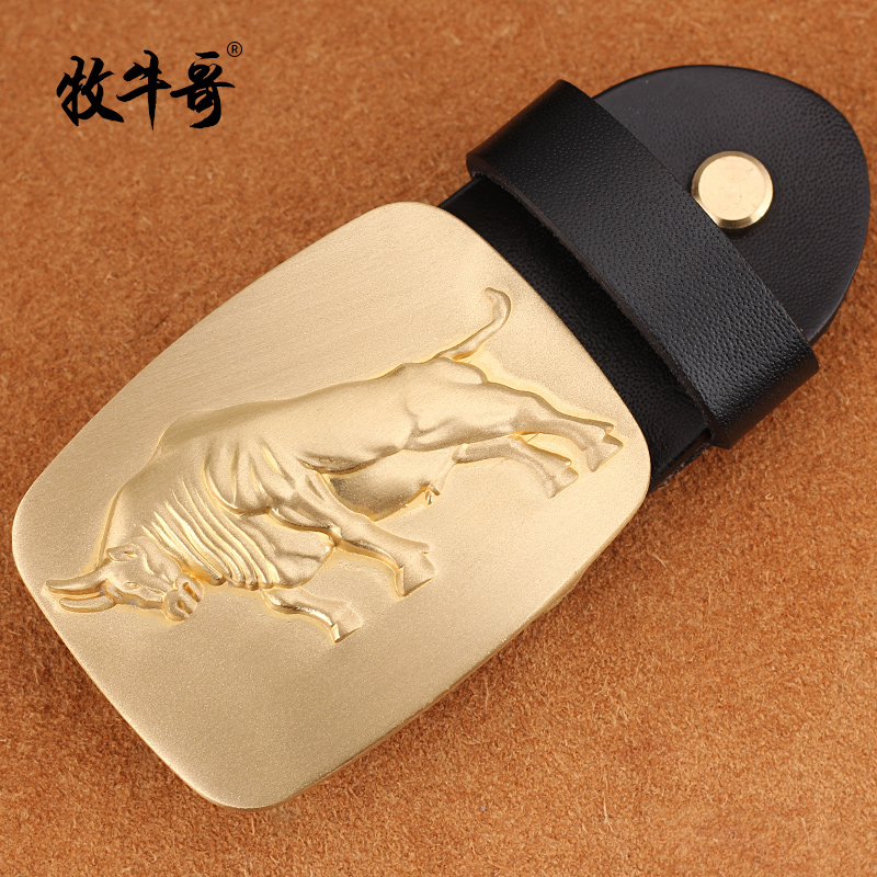 牛铜扣男士皮带扣头 纯铜腰带扣头订制裤带头手工制作板扣皮带DIY