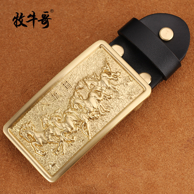 八骏图 纯铜生肖男士皮带扣头 黄铜腰带扣头板扣全铜手工裤带头