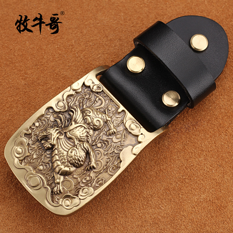 貔貅 黄铜皮带头民族风个性男士腰带扣手工制作DIY纯铜板扣扣头