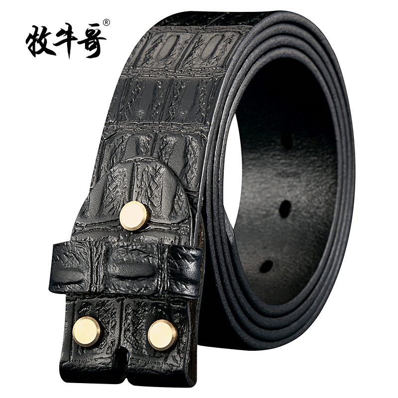孔型鳄鱼纹复古百搭青年真皮腰带