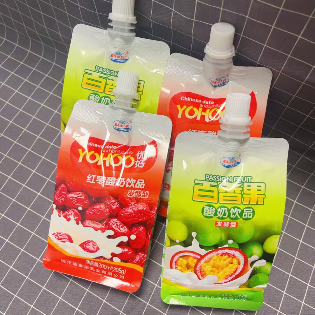 益多乐百香果/红枣酸奶饮品200ml拧嘴袋装含乳饮料开袋即饮发酵型