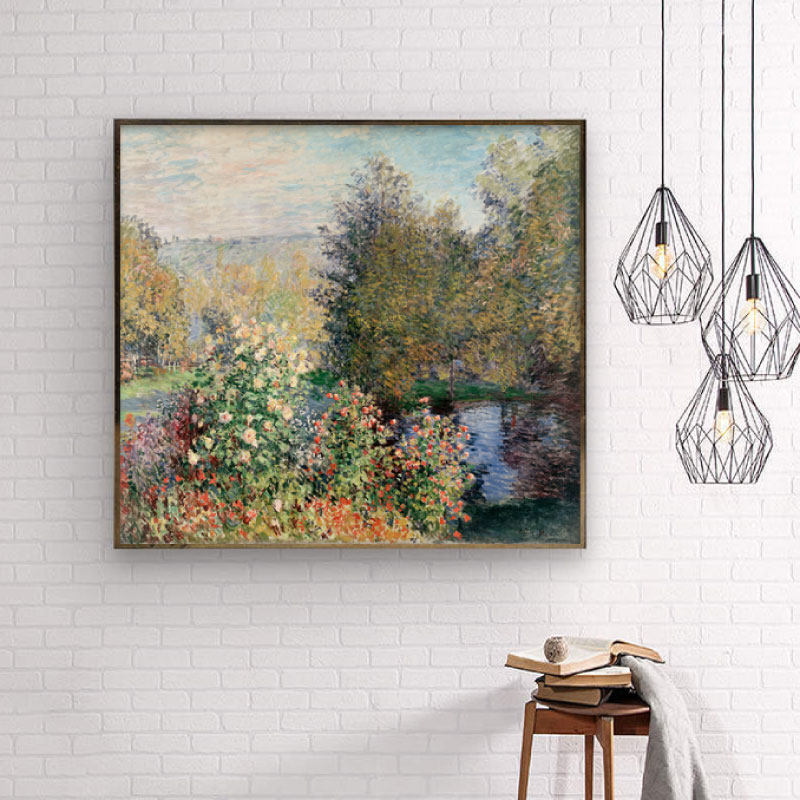 莫奈蒙日龙花园一角风景欧式清新ins美高清印制油画布画芯装饰画
