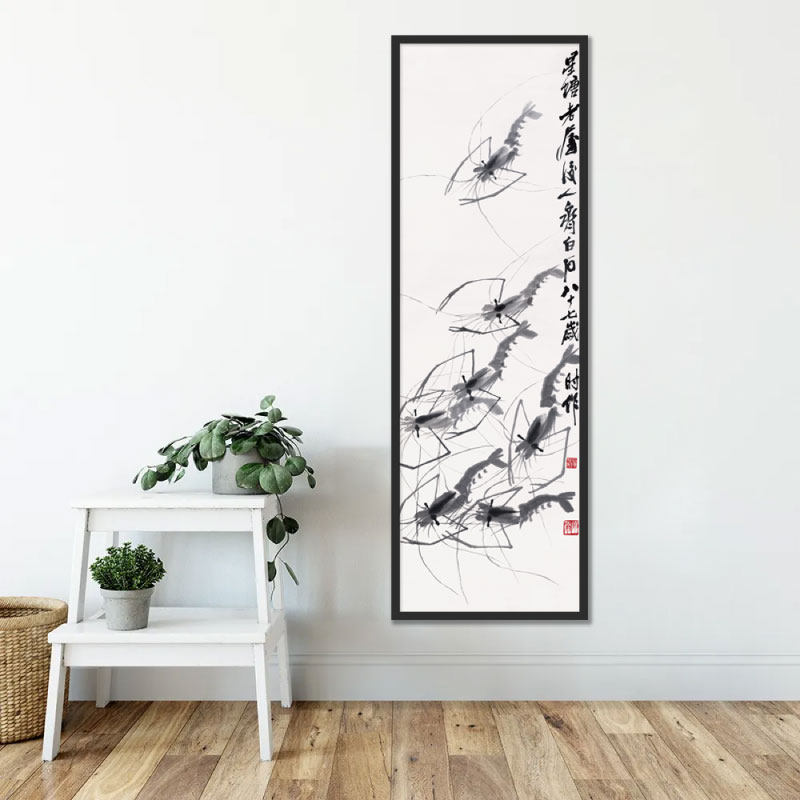 齐白石群虾图水墨写意国画竖款定制布画芯客厅书房现代中式装饰画