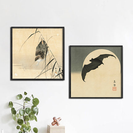 日式浮世绘花鸟画8款 正方形厚布画芯高清印制定制尺寸版画装饰画