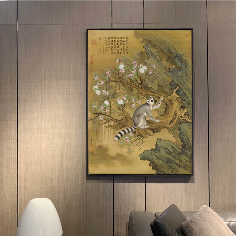 郎世宁交趾果然图微喷明清古典工笔国画客厅纯棉油画布画芯装饰画