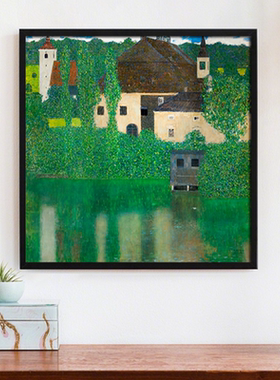 克里姆特KLIMT湖畔风景花园城堡油画高清印制正方形厚布画芯组画