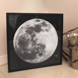 月球卫星照片月亮月相图正方形黑白厚纯棉油画布画芯装饰画组画