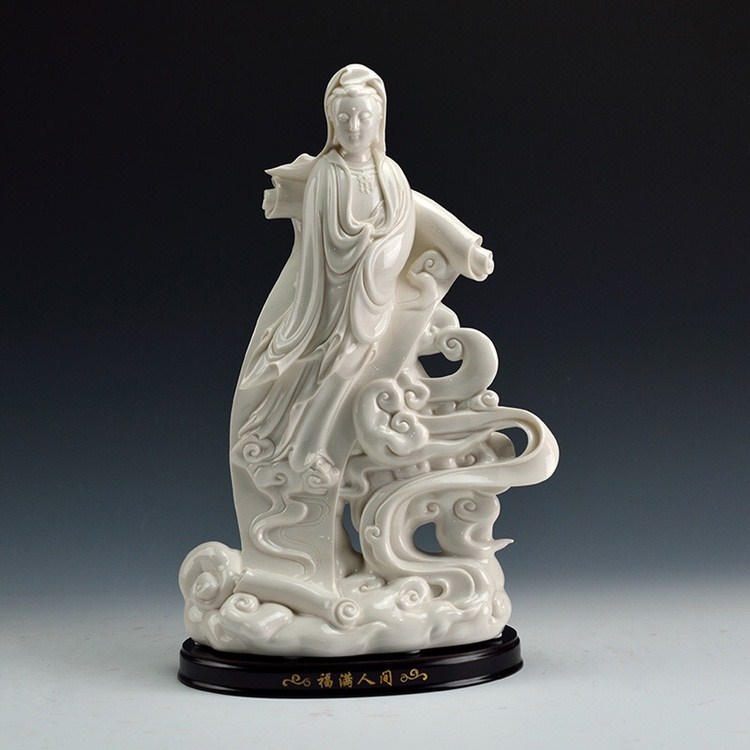 德化陶瓷菩提观音佛像摆件 莲花观世音菩萨像家居大师工艺品