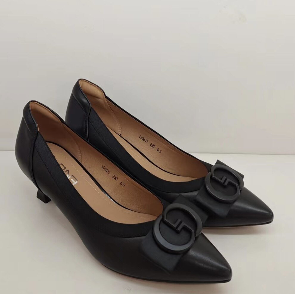 亮点女人3615专柜正品2023春季新款牛皮浅口尖头青年细跟5女单鞋