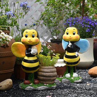 创意卡通蜜蜂摆件花园庭院装 饰摆件 饰户外花园林动物雕塑幼儿园装