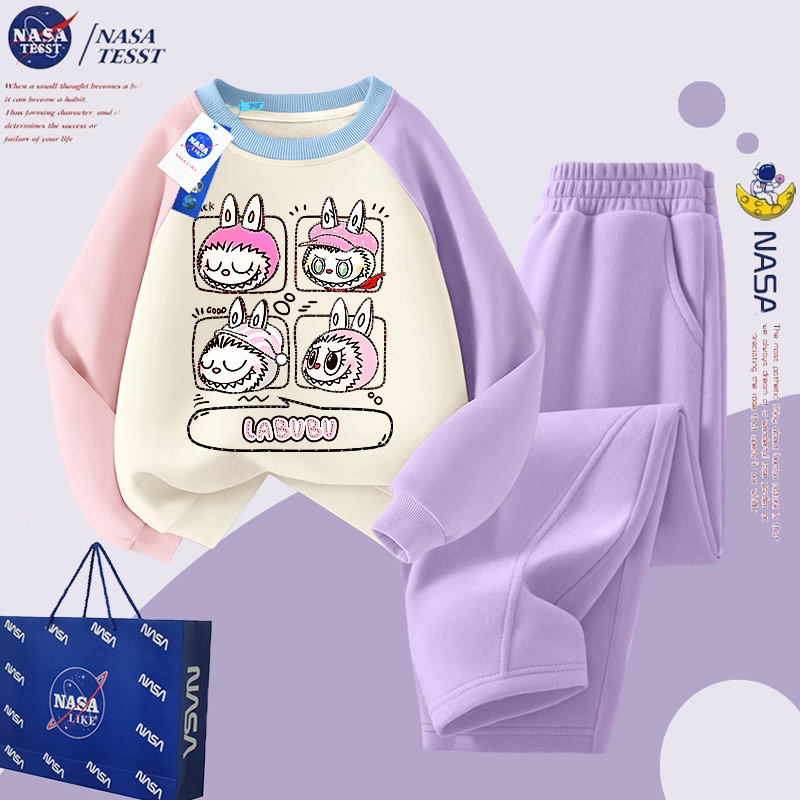 NASA联名女童烫钻拉布布套装秋冬